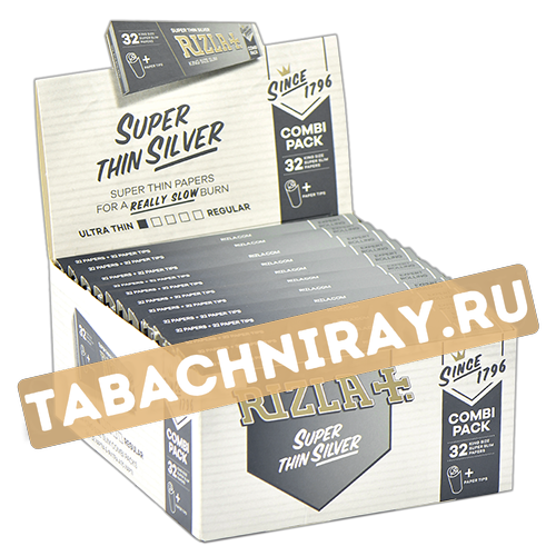 Бумага самокруточная Rizla+ KING SIZE & TIPS - Super Thin Silver (32 шт)-1