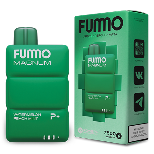 POD система Fummo - Magnum 7500 затяжек - Арбуз - Персик - Мята - 2% - (1 шт.)