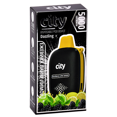 POD система City - Dazzling 5000 затяжек - Ежевика - Лайм - Лимон - 1,8% - (1 шт.)